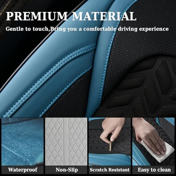 Coverado Seat Covers Full Set, 5 Seats Breathable Faux Leather Seat Covers for Cars, Car Seat Cover Winter, Car Seat Protector Car Seat Cushion, Automotive Seat Cover Universal Fit Most Vehicles, Blue by Coverado - Image 6