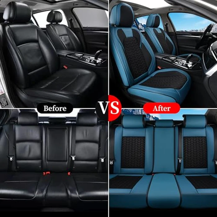Coverado Seat Covers Full Set, 5 Seats Breathable Faux Leather Seat Covers for Cars, Car Seat Cover Winter, Car Seat Protector Car Seat Cushion, Automotive Seat Cover Universal Fit Most Vehicles, Blue by Coverado - Image 8
