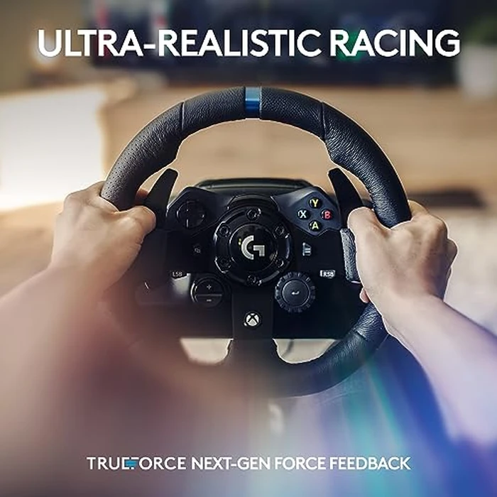 Logitech G923 Racing Wheel and Pedals for Xbox X|S, Xbox One and PC Featuring TRUEFORCE up to 1000 Hz Force Feedback, Responsive Pedal, Dual Clutch Launch Control, and Genuine Leather Wheel Cover by Logitech G - Image 3
