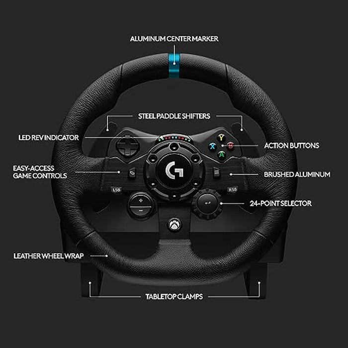 Logitech G923 Racing Wheel and Pedals for Xbox X|S, Xbox One and PC Featuring TRUEFORCE up to 1000 Hz Force Feedback, Responsive Pedal, Dual Clutch Launch Control, and Genuine Leather Wheel Cover by Logitech G - Image 8