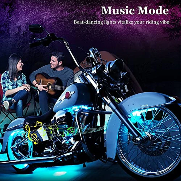 Motorcycle LED Underglow Kit, icicar 12 Pcs APP/RF Control Multicolor Motorcycle LED Light Kit with Brake Turn Signal, IP68 Waterproof & Music Sync Ambient Light for Motorcycles by icicar - Image 4