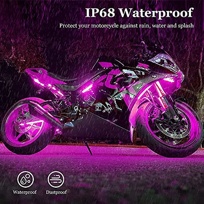 Motorcycle LED Underglow Kit, icicar 12 Pcs APP/RF Control Multicolor Motorcycle LED Light Kit with Brake Turn Signal, IP68 Waterproof & Music Sync Ambient Light for Motorcycles by icicar - Image 5