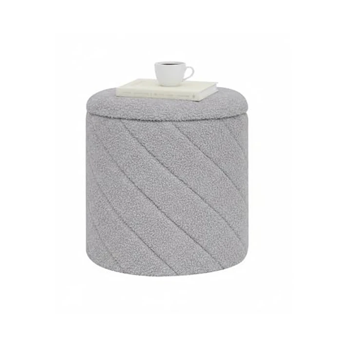 B FSOBEIIALEO Ottoman with Stroage, Boucle Round Storage Ottoman with Tray,Foot Rest Stool for Dorm Room, Living Room Grey, 33x33x35cm by B FSOBEIIALEO - Used - Very Good condition - CA$33.70