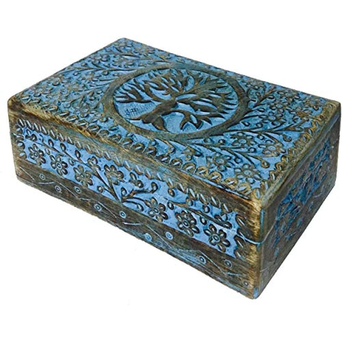 EARTHLY HOME Handmade Wood Keepsake Box Jewellery Organiser Unique Gift Ideas for Men & Women Decorative Multipurpose Travel Storage Box (8 x 5 x 2.5 inch- Blue) by EARTHLY HOME - Image 1