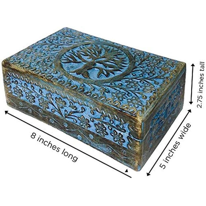 EARTHLY HOME Handmade Wood Keepsake Box Jewellery Organiser Unique Gift Ideas for Men & Women Decorative Multipurpose Travel Storage Box (8 x 5 x 2.5 inch- Blue) by EARTHLY HOME - Image 4
