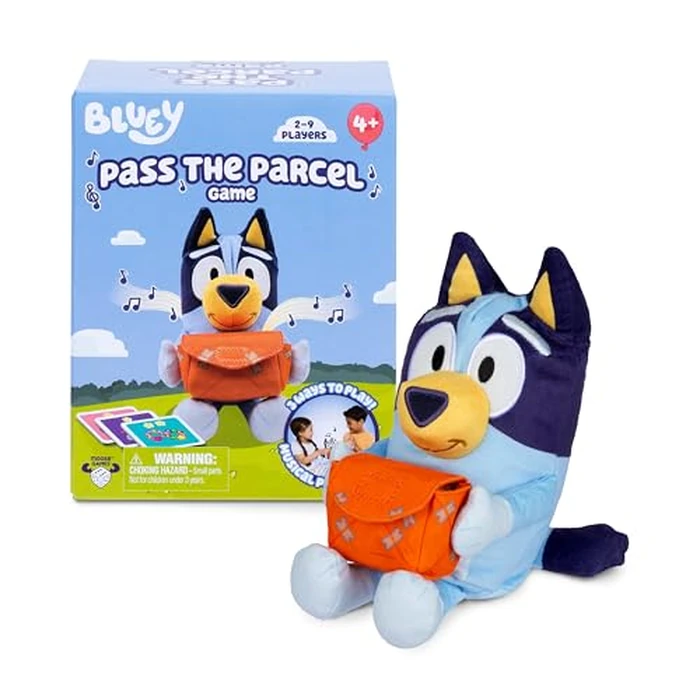 Bluey Pass The Parcel Musical Game, Soft Huggable 8" (20 cm) Plush. Three Interactive Games to Play, Incl. Hot Botato. Fun Family Game, Party Game and Preschool Game by Bluey - Image 1
