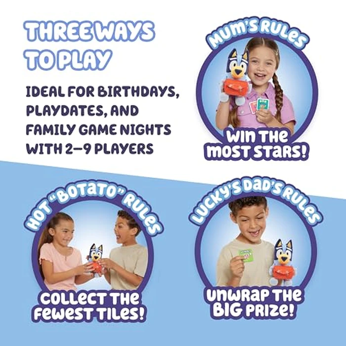 Bluey Pass The Parcel Musical Game, Soft Huggable 8" (20 cm) Plush. Three Interactive Games to Play, Incl. Hot Botato. Fun Family Game, Party Game and Preschool Game by Bluey - Image 5