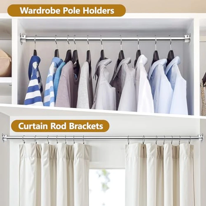 20 Pack Closet Pole Sockets Stainless Steel 1-1/4 Inch Metal Closet Rod Holder Heavy Duty U Shaped Closets Rod Bracket Curtain Rods Holders Closets Rods Support End Caps with Screws, Silver by DIVINA VITAE - Image 7