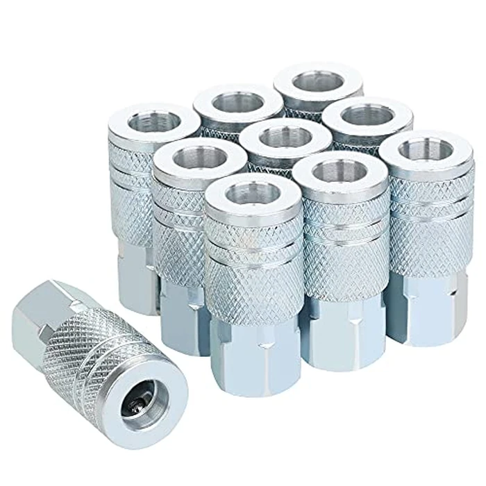 JOROY 1/4 Air Hose Fittings, Industrial M-Type Coupler, 1/4 Inch Flow Size, 1/4 Inch Female Threads Size, Steel Material, 300PSI, 10 Pieces Air Compressor Accessories Set by JOROY - Image 1