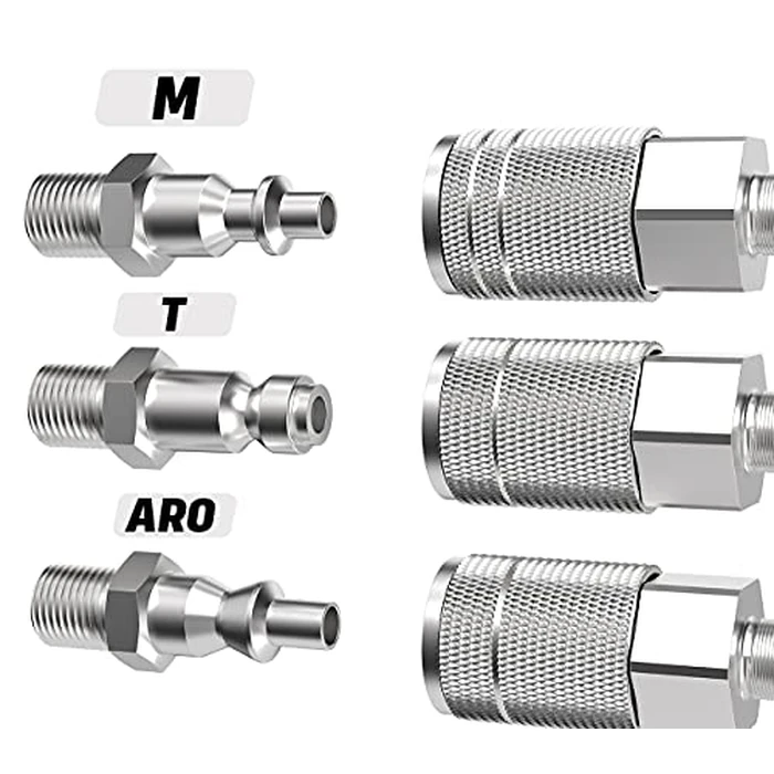 JOROY 1/4 Air Hose Fittings, Industrial M-Type Coupler, 1/4 Inch Flow Size, 1/4 Inch Female Threads Size, Steel Material, 300PSI, 10 Pieces Air Compressor Accessories Set by JOROY - Image 5
