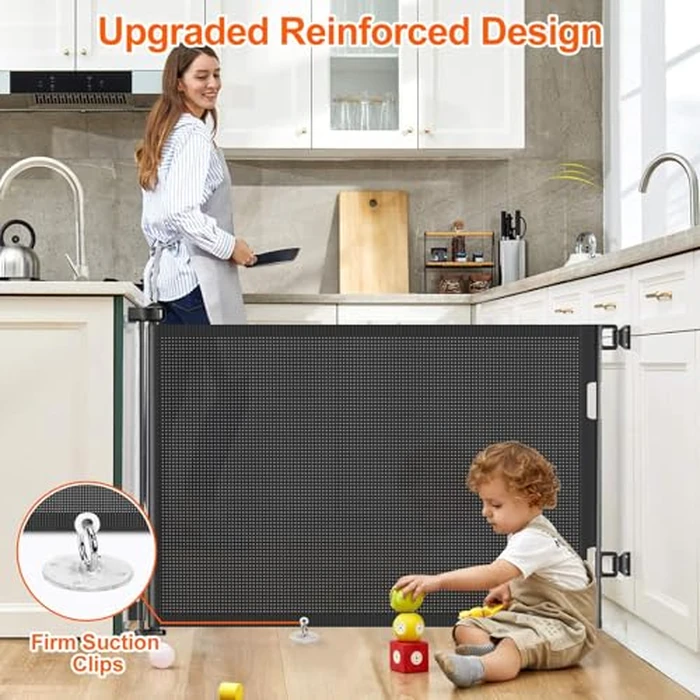 71 inch Retractable Baby Gates, EZIGO Extra Wide Baby Gate for Large Opening Extra Long Mesh Gate for Kids or Pet Dog Gate Child Safety Gate for Stairs Hallways Doorway Indoor Outdoor, Black by EZIGO - Image 3