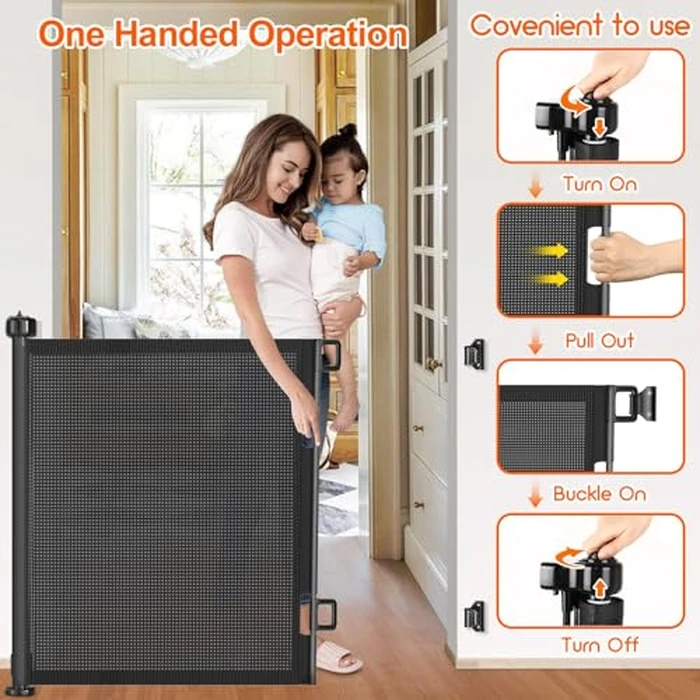 71 inch Retractable Baby Gates, EZIGO Extra Wide Baby Gate for Large Opening Extra Long Mesh Gate for Kids or Pet Dog Gate Child Safety Gate for Stairs Hallways Doorway Indoor Outdoor, Black by EZIGO - Image 5