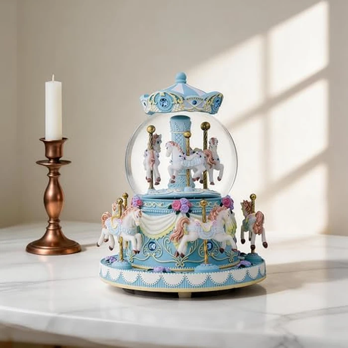 Carousel Snow Globe Music Box with LED Lights, Rotating Horse Music Box Playing “Over the Rainbow”, Glitter Snowfall, Hand-Painted Collectible Gift, for Girls, Women & Home Décor by Mr.Winder - Image 2