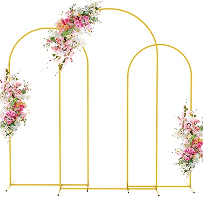 Wokceer Wedding Arch Backdrop Stand 7.2FT, 6.6FT, 6FT Set of 3 Gold Metal Arch Backdrop Stand for Wedding Ceremony Baby Shower Birthday Party Garden Floral Balloon Arches Decoration by Wokceer - Used - Acceptable condition