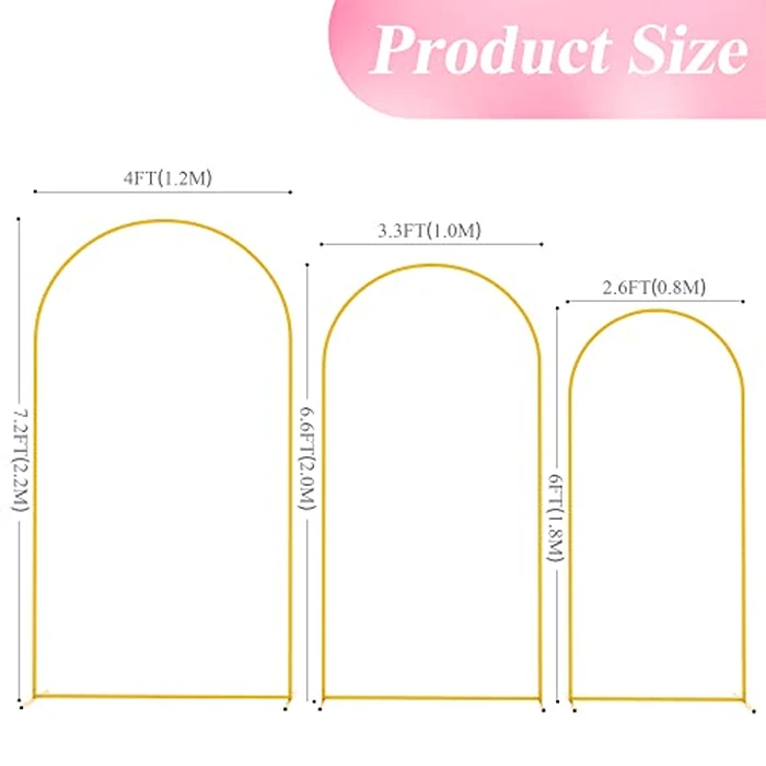Wokceer Wedding Arch Backdrop Stand 7.2FT, 6.6FT, 6FT Set of 3 Gold Metal Arch Backdrop Stand for Wedding Ceremony Baby Shower Birthday Party Garden Floral Balloon Arches Decoration by Wokceer - Image 2