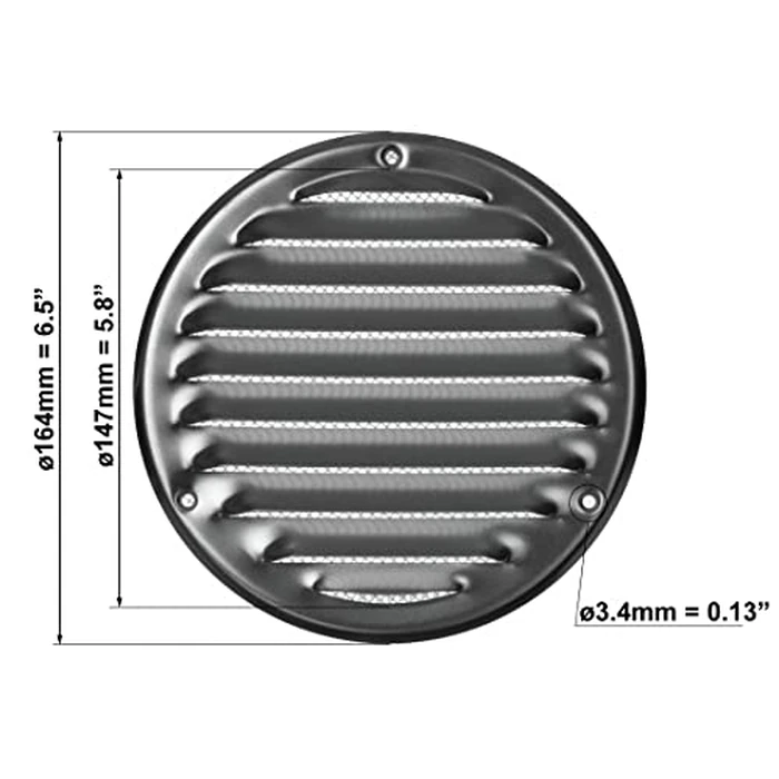 Aluminium Ø 5 inch Round Steel Vent Cover with Insects Screen - Sidewall and Ceiling - Outside Dimensions: Ø 6.3'' by Europlast - Image 2