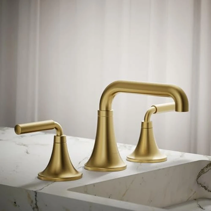 KOHLER K-27416-4-2MB Tone(TM) Widespread Bathroom Sink Faucet, 3-Hole, Widespread Bathroom Faucets with Two Lever Handles and Clicker Drain, 1.2 GPM, Vibrant Brushed Moderne Brass by Kohler - Image 2