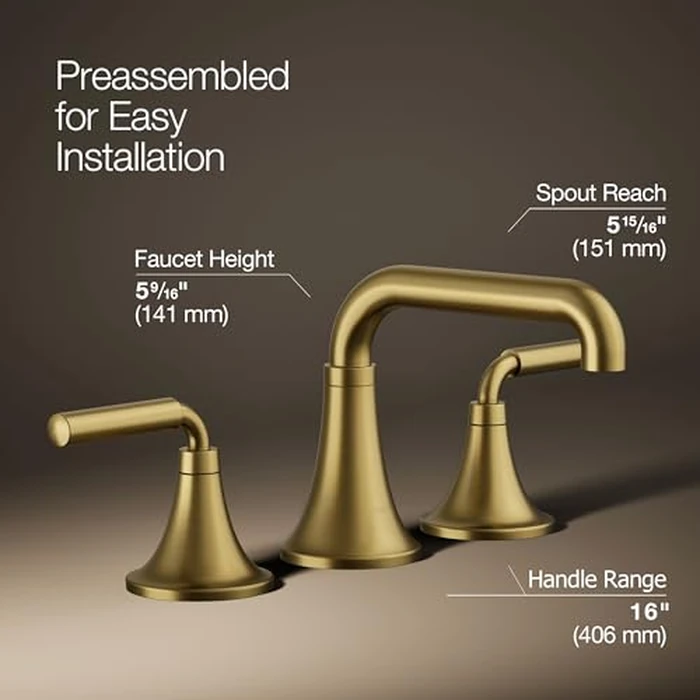 KOHLER K-27416-4-2MB Tone(TM) Widespread Bathroom Sink Faucet, 3-Hole, Widespread Bathroom Faucets with Two Lever Handles and Clicker Drain, 1.2 GPM, Vibrant Brushed Moderne Brass by Kohler - Image 3