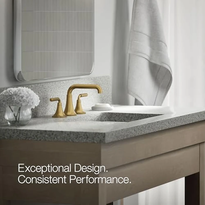 KOHLER K-27416-4-2MB Tone(TM) Widespread Bathroom Sink Faucet, 3-Hole, Widespread Bathroom Faucets with Two Lever Handles and Clicker Drain, 1.2 GPM, Vibrant Brushed Moderne Brass by Kohler - Image 4