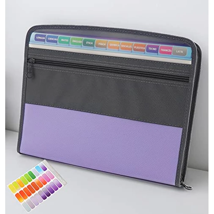 NAFY Accordion File Organizer, 13 Pockets Expanding File Folder with Zipper, A4 Letter Size Portable Accordion Expanding File Folders with 27pcs Colour Labels for Home Office School Supplies (Lilac) by Nafy - Used - Good condition - CA$18.47