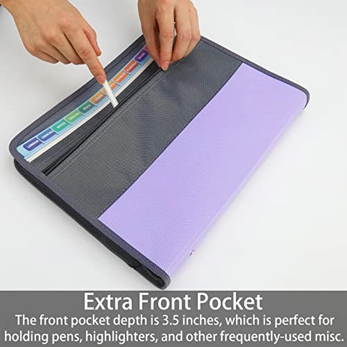 NAFY Accordion File Organizer, 13 Pockets Expanding File Folder with Zipper, A4 Letter Size Portable Accordion Expanding File Folders with 27pcs Colour Labels for Home Office School Supplies (Lilac) by Nafy - Image 4