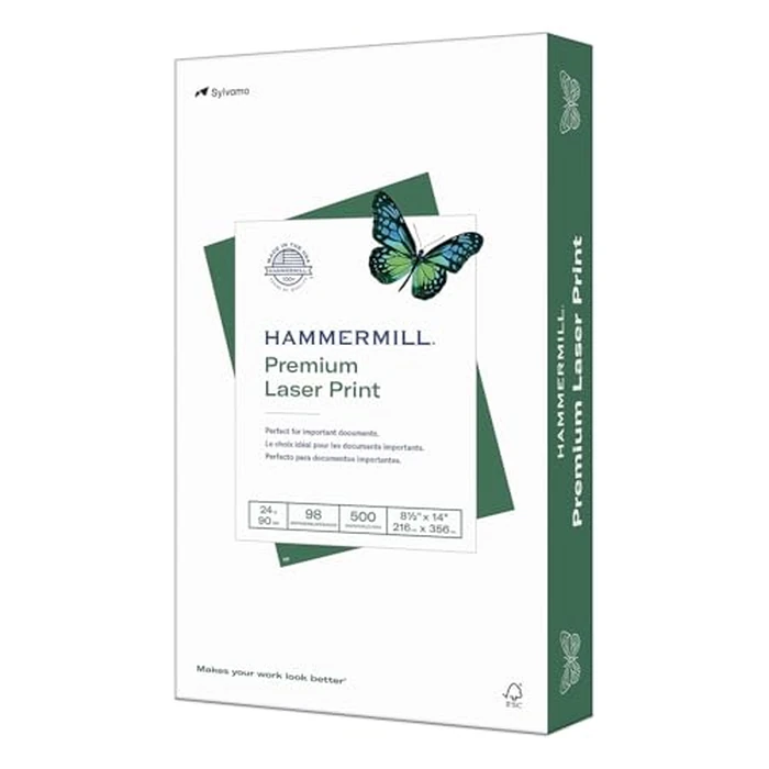 Hammermill Printer Paper, Premium Laser Print 24 lb, 8.5 x 14-1 Ream (500 Sheets) - 98 Bright, Made in the USA, 104612 by Hammermill - Image 1