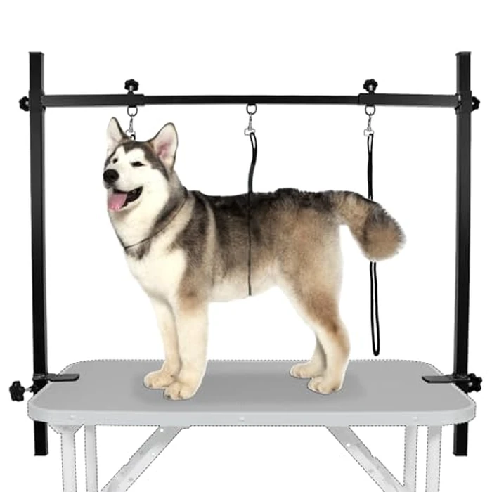 LEIBOU H-Shape Dog Grooming Arm Pet Supplies Grooming Table Arm with 3 Noose and Clamp Heavy Duty Aluminum Alloy Frame with 35.4” Adjustable Height and 36.2” ~ 50” Adjustable Width Dog Grooming Kit by LEIBOU - Image 1