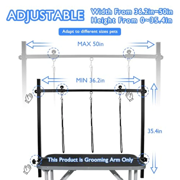 LEIBOU H-Shape Dog Grooming Arm Pet Supplies Grooming Table Arm with 3 Noose and Clamp Heavy Duty Aluminum Alloy Frame with 35.4” Adjustable Height and 36.2” ~ 50” Adjustable Width Dog Grooming Kit by LEIBOU - Image 2
