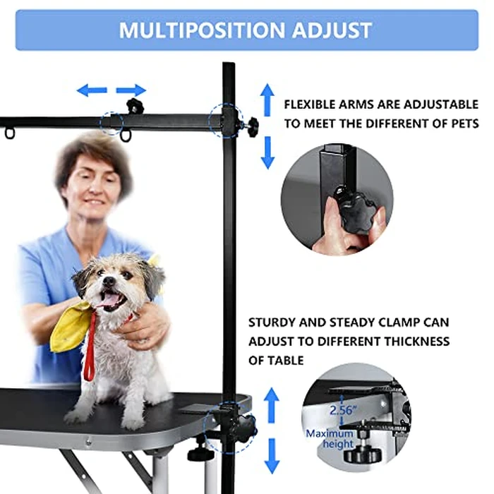 LEIBOU H-Shape Dog Grooming Arm Pet Supplies Grooming Table Arm with 3 Noose and Clamp Heavy Duty Aluminum Alloy Frame with 35.4” Adjustable Height and 36.2” ~ 50” Adjustable Width Dog Grooming Kit by LEIBOU - Image 4