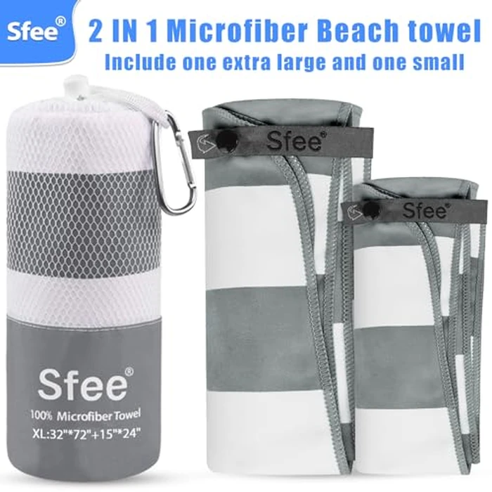 Sfee 2 in 1 Microfiber Beach Towels Oversized, Quick Dry Towel Travel Towel Camping Towel, Super Absorbent Compact Gym Towel Sport Towel for Beach,Travel,Hiking,Backpacking,Workout, Pool, Bath, Yoga by Sfee - Image 4