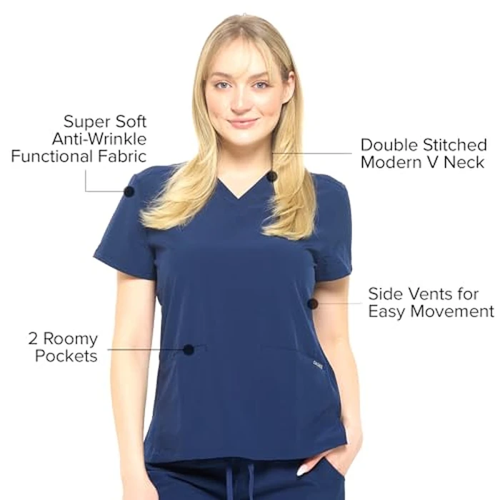 Dagacci Medical Uniform(R) Jogger Scrubs for Women Set - V-Neck Scrub Top & Elastic Jogger Scrub Pants for Women 8 Pockets Navy XS by Dagacci Medical Uniform - Image 3
