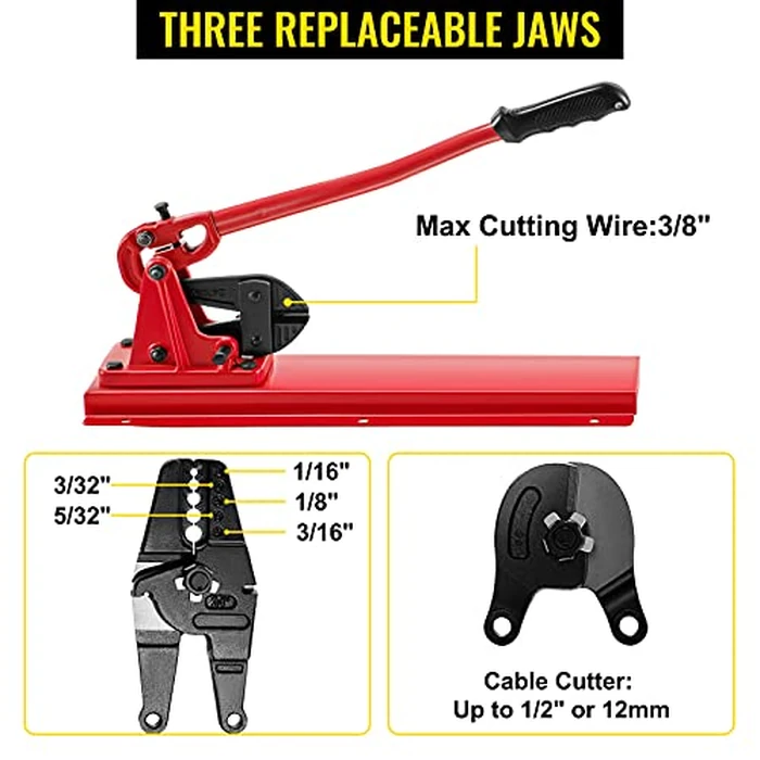 VEVOR Bench Swager Tool 24" Wire Rope Swaging Tool w/Crimper Cable Bolt Cutter Head Bench Crimper 1/16"-3/16" Aluminum/Copper Sleeves Bench Cable Alloy Steel Crimper Swager for1/2" Wire Rope Ferrules by VEVOR - Image 2