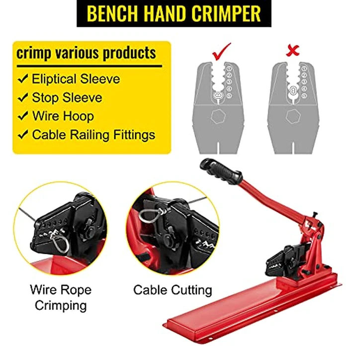 VEVOR Bench Swager Tool 24" Wire Rope Swaging Tool w/Crimper Cable Bolt Cutter Head Bench Crimper 1/16"-3/16" Aluminum/Copper Sleeves Bench Cable Alloy Steel Crimper Swager for1/2" Wire Rope Ferrules by VEVOR - Image 3