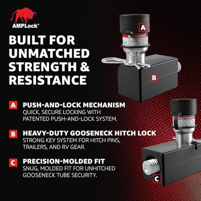 AMPLock - U-LBG Heavy Duty Unhitched Gooseneck Hitch Tube Lock - Utility Gooseneck Trailer Locks Keyed Alike, Patented Anti-Theft Trailer Hitch Locks with Keys and Push-and-Lock Cylinder System by AMPLock - Image 3