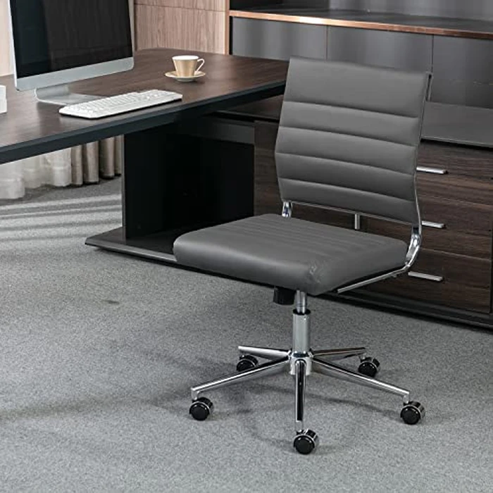 Okeysen Armless Office Desk Chair, Mid Back Leather Conference Room Chairs Without Armrests, Modern Office Chair Ribbed. by Okeysen - Image 1