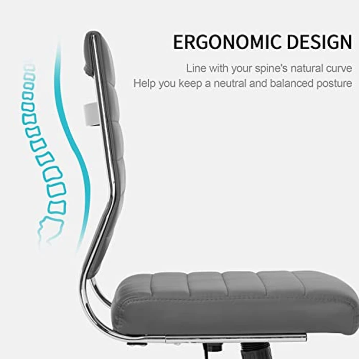 Okeysen Armless Office Desk Chair, Mid Back Leather Conference Room Chairs Without Armrests, Modern Office Chair Ribbed. by Okeysen - Image 2