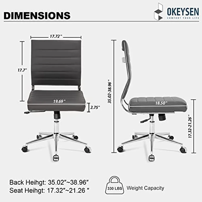 Okeysen Armless Office Desk Chair, Mid Back Leather Conference Room Chairs Without Armrests, Modern Office Chair Ribbed. by Okeysen - Image 5
