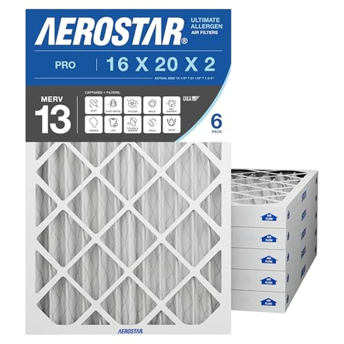 Aerostar 19 7/8 x 21 1/2 x 1 MERV 6 Pleated Air Filter, AC Furnace Air Filter, 6 Pack (Actual Size: 19 7/8"x21 1/2"x3/4") by Aerostar - Image 1