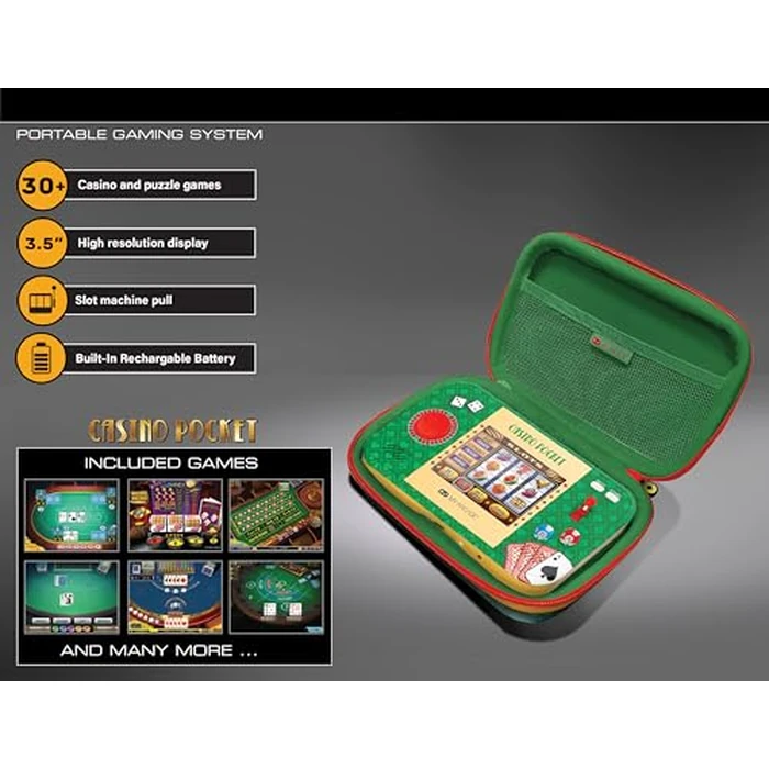 My Arcade Casino Pocket: Retro Casino Arcade Game, 30 Games, Rechargeable Battery, Includes Travel Case and Screen Protector, Roulette, Poker, Blackjack by My Arcade - Image 2