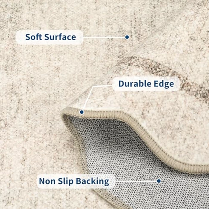 GarveeHome Scalloped 3x5 Washable Rug for Entryway, Super Soft Entryway Rug Non-Slip, Printed Faux Wool Floral 3x5 Area Rug Thin Floor Carpet for Kitchen, Bedroom, Office, Living Room, Beige by GarveeHome - Image 3