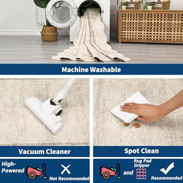 GarveeHome Scalloped 3x5 Washable Rug for Entryway, Super Soft Entryway Rug Non-Slip, Printed Faux Wool Floral 3x5 Area Rug Thin Floor Carpet for Kitchen, Bedroom, Office, Living Room, Beige by GarveeHome - Image 4