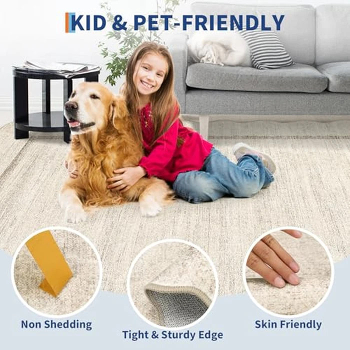 GarveeHome Scalloped 3x5 Washable Rug for Entryway, Super Soft Entryway Rug Non-Slip, Printed Faux Wool Floral 3x5 Area Rug Thin Floor Carpet for Kitchen, Bedroom, Office, Living Room, Beige by GarveeHome - Image 5