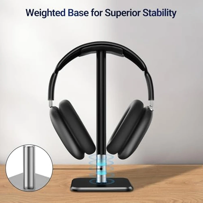 Ceecysaa Headphone Stand, Headset Stand with Aluminum Supporting Bar, Headphone Holder with Stable Anti-Slip Base, Headset Holder for All Gaming Music Headphones Size (Black) by Ceecysaa - Image 2
