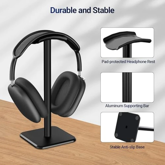 Ceecysaa Headphone Stand, Headset Stand with Aluminum Supporting Bar, Headphone Holder with Stable Anti-Slip Base, Headset Holder for All Gaming Music Headphones Size (Black) by Ceecysaa - Image 3