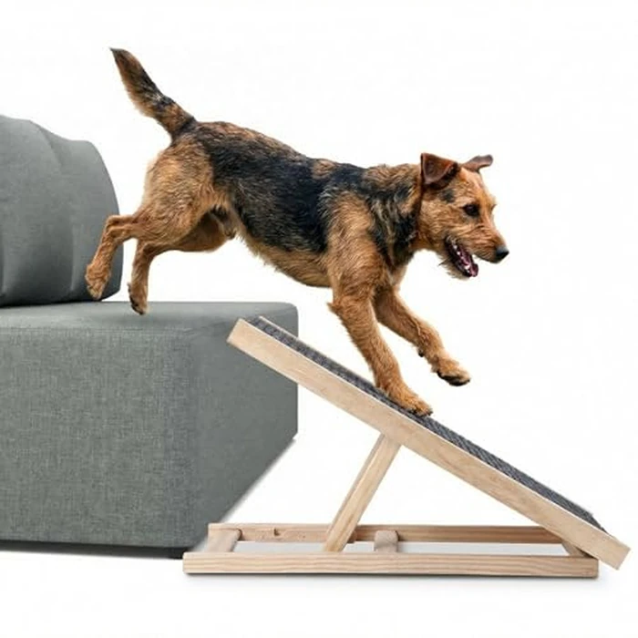 Adjustable Wooden Pet Car Ramp for Dogs and Cats, 2 Height Levels with Non-Slip Mat, Collapsible Portable Dog Ramp Holds 100 lbs, Ideal for Small Medium Senior Pets by Garvee - Used - Very Good condition