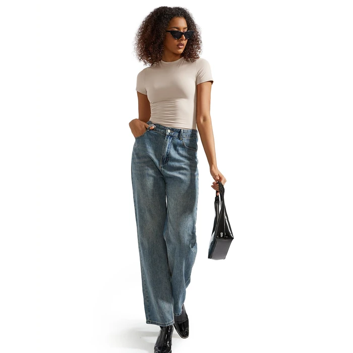 SUUKSESS Women Double Lined Fitted Basic Tee Shirts Crew Neck Short Sleeve Y2K Going Out Crop Tops (Soft Sand, S) by SUUKSESS - Image 6