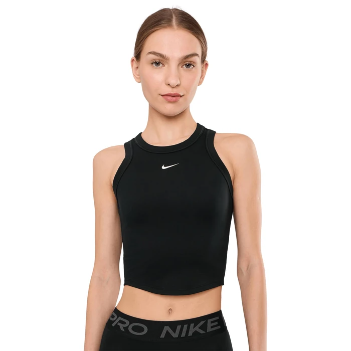 Nike Women's One Fitted Dri-Fit Crop Tank, Black/White, Large by Nike - Image 1