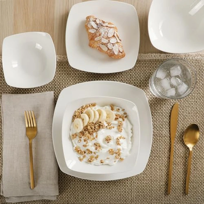 Gibson Home Brentwood 40-Piece Dinnerware Set - Square White Porcelain Plates and Bowls, Service for 8, Dishwasher & Microwave Safe, Modern Everyday Dinner Set with Cereal, Dessert, and Entrée Bowls by Gibson Home - Image 6