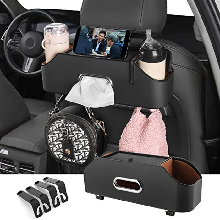 HOLDCY Car Back Seat Organizer with 2 Drink Cup Holder - Tissue Box and Storage Box Hook - Multi-functional Storage - Great for Kids and Travel (Black) by HOLDCY - Used - Very Good condition - US$25.38