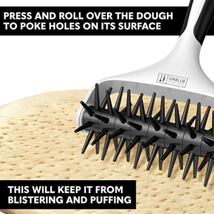 Orblue Pizza Dough Docker Pastry Roller with Spikes, Pizza Docking Tool for Home & Commercial Kitchen - Pizza Making Accessories that Prevent Dough from Blistering, Black by Orblue - Image 1